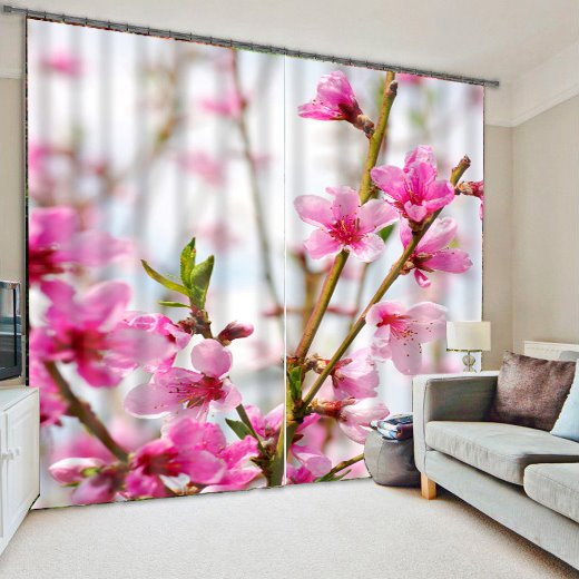 Wonderful Pink Flower Room Darkening 3D Curtain