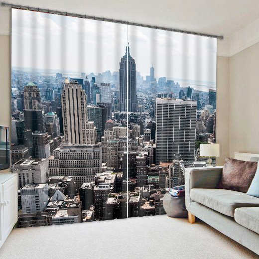 Cortina personalizada con decoración impresa de rascacielos de la ciudad de Nueva York de poliéster 3D para sala de estar