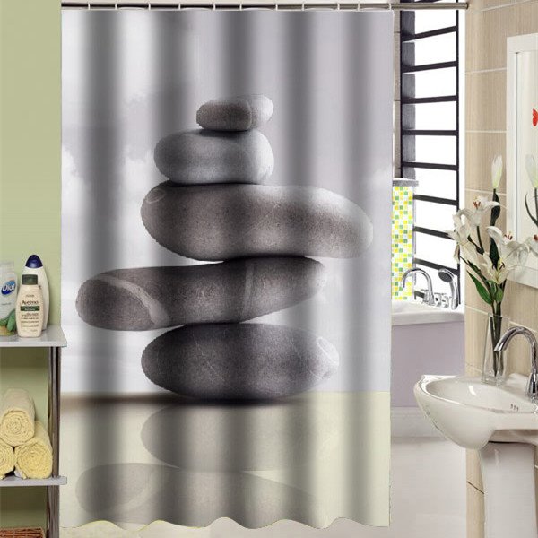 Cortina de ducha con sombreado claro y estampado de piedras vívidas en 3D