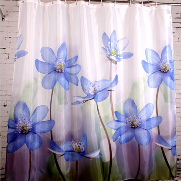 Cortina de ducha impermeable con estampado de flores moradas elegantes 