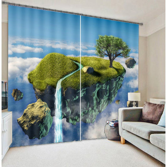 Top of Mountain with White Clouds High Quality Polyester 3D Scenery Custom Curtain