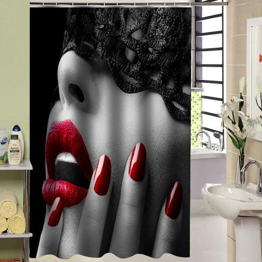 3D Sexy Girl with Red Lips Printed Polyester Bathroom Shower Curtain