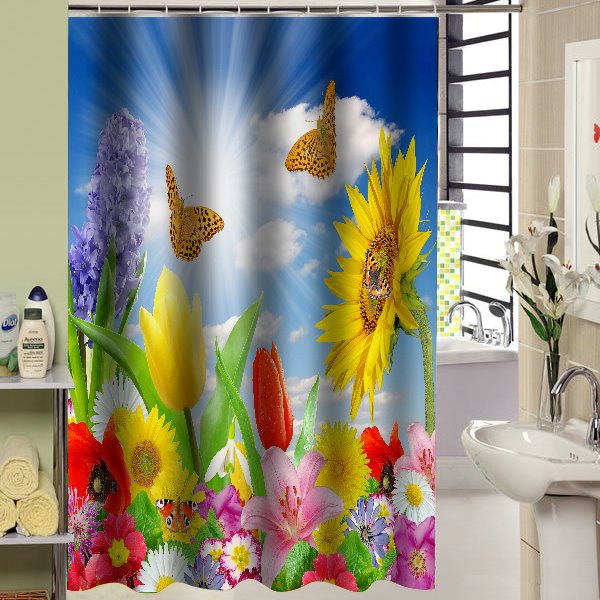 Nueva llegada cortina de ducha pacífica con estampado de mariposas 3D