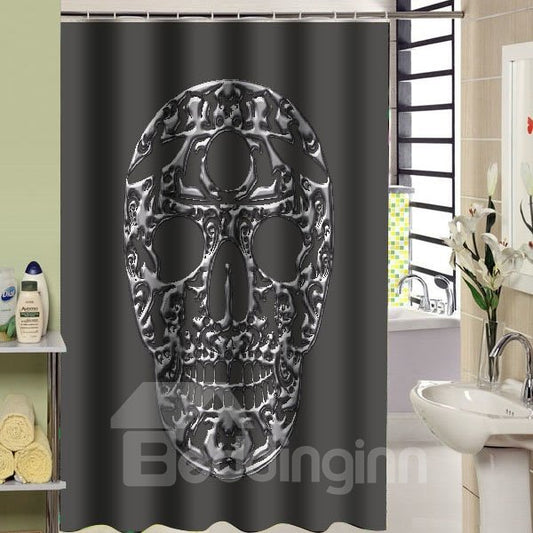 3D Waterproof and Mouldproof Skull Printed Polyester Gray Shower Curtain