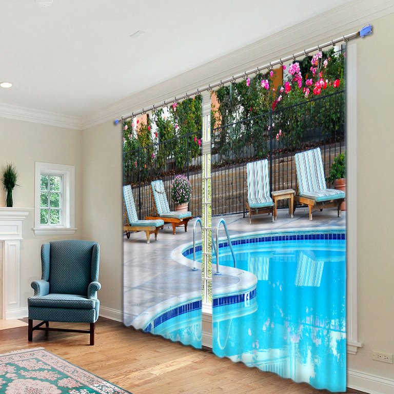Cortina de sala de estar personalizada decorativa de poliéster impresa en piscina 3D