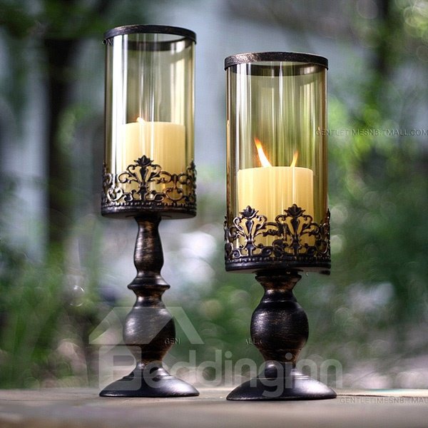 Klassische Kerzenhalter im europäischen Vintage-Stil mit Glasschirm