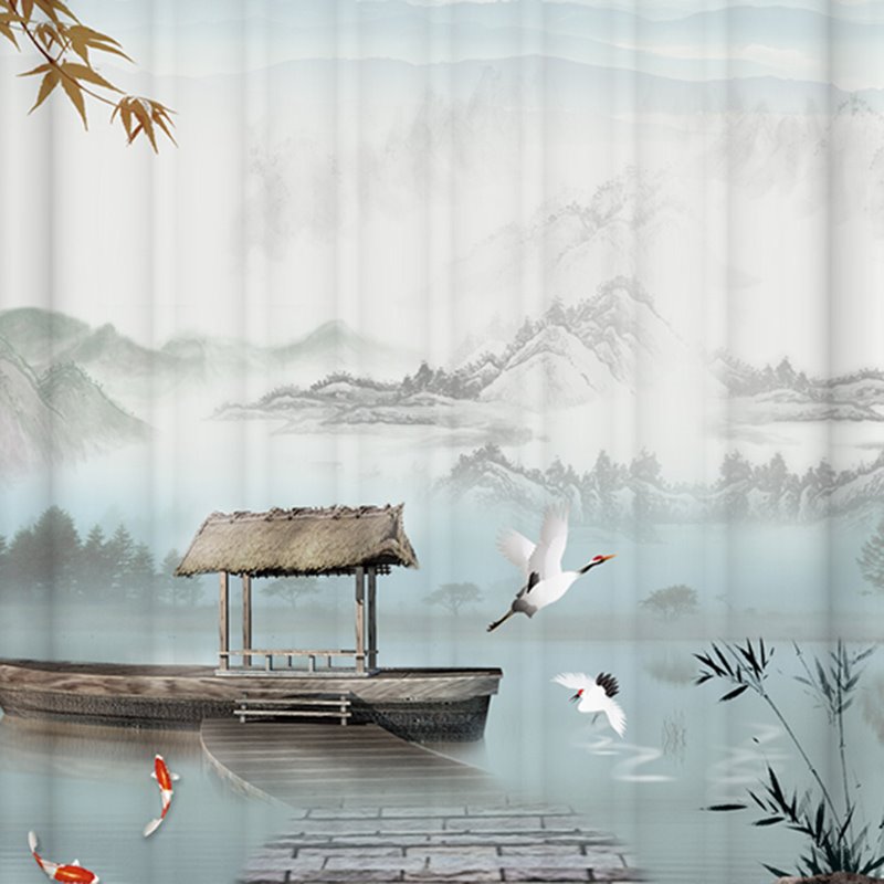 Einzigartiger chinesischer Duschvorhang mit Tusche- und Waschmalerei
