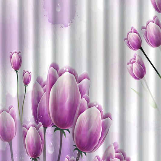 Wasserdichter 3D-Duschvorhang aus Polyester mit violetten Tulpen