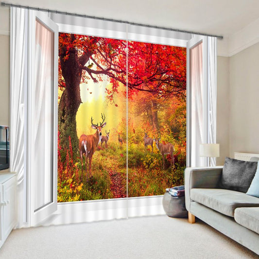 Wonderful Nature Scenery Red Leaves Printing Custom 3D Curtain for Living Room