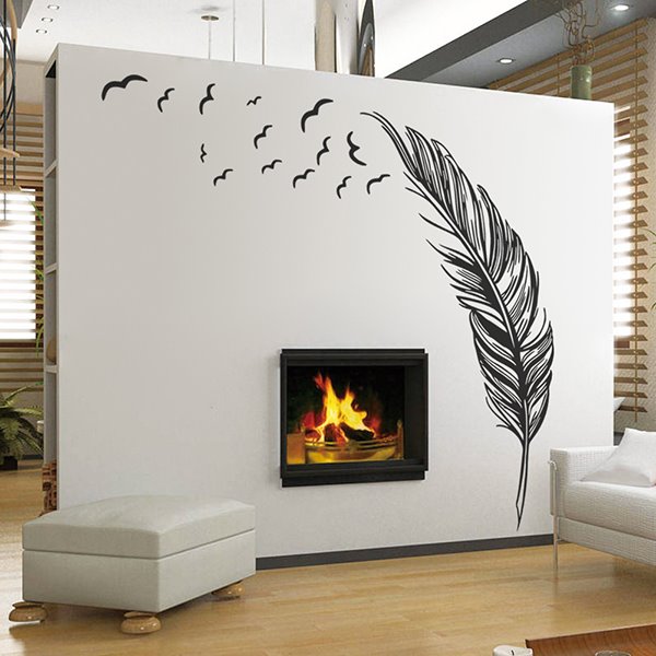 Creative Feather Pattern Bedroom TV Background Removable Wall Sticker