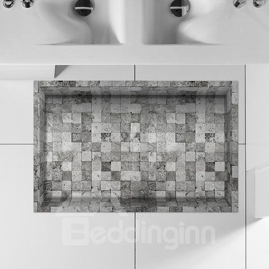 Grey and White Checnkered Slipping-Preventing Water-Proof Bathroom 3D Floor Sticker