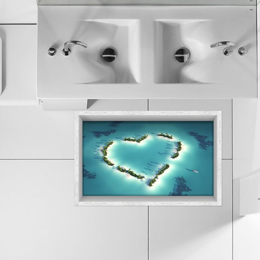 Etiqueta engomada 3D del piso del baño a prueba de agua que previene resbalones del árbol creativo en forma de corazón en el mar azul