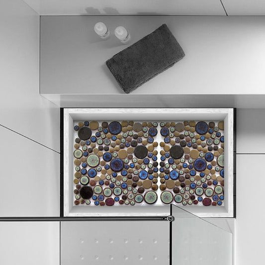 Etiqueta engomada del piso 3D del baño a prueba de agua que previene resbalones del patrón de formas redondas pequeñas abstractas