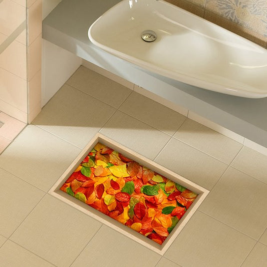 Buntes Baum-Blätter-Muster, wasserfester, rutschfester 3D-Bodenaufkleber für Badezimmer