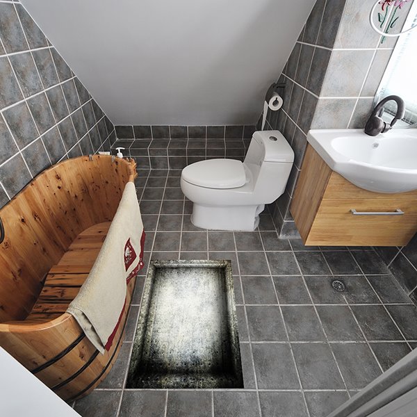 Etiqueta engomada del piso 3D del baño a prueba de agua que evita resbalones del contenedor de malla usado antiguo