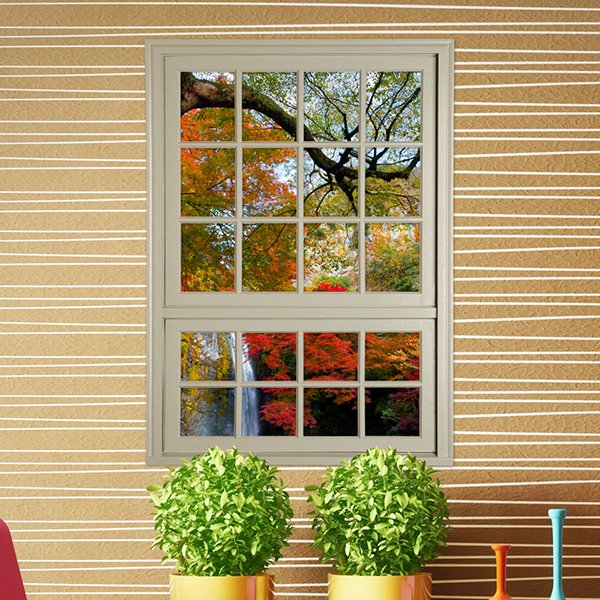 Abnehmbare 3D-Wandaufkleber mit natürlichem Fensterblick, Herbstwald