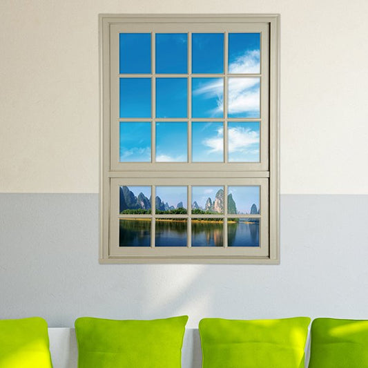 Paisaje natural, cielo azul y bosque en la distancia, vista de ventana, pegatinas de pared 3D extraíbles