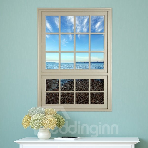 Coastal Beach and Sea Window View Removable 3D Wall Stickers