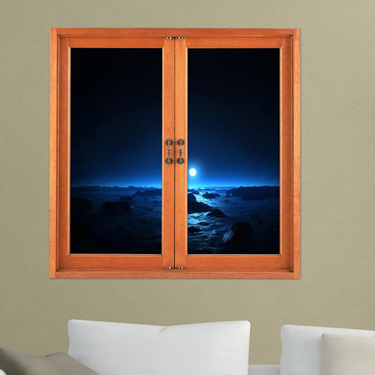 Luz creativa que brilla en el horizonte en la noche oscura Vista de la ventana Pegatinas de pared 3D removibles