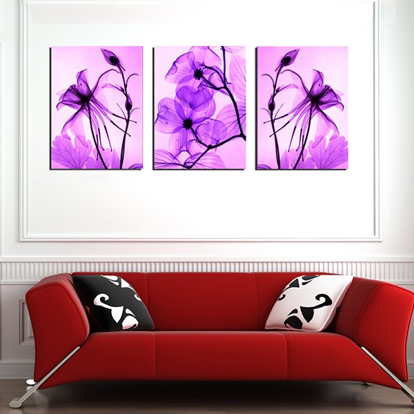 Wunderschöne 3-teilige Leinwand-Kunstdrucke mit lila Blumen