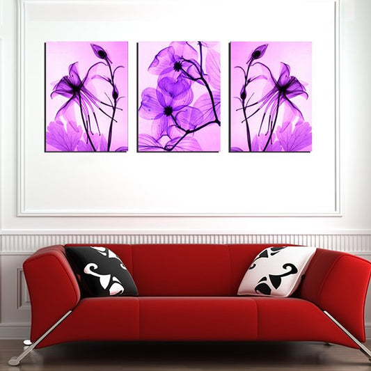 Hermosas flores moradas, lienzo de 3 paneles, impresiones artísticas para pared