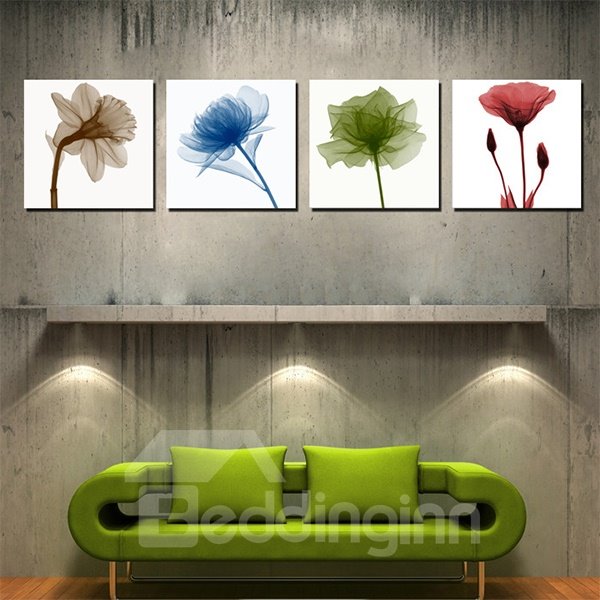 Fantastische abstrakte 4-Farben-Blumen-Leinwand-4-Panel-Wandkunstdrucke