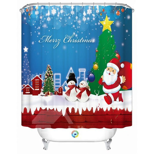 Fabulous Lively Snowman and Santa Printing Christmas Theme 3D Shower Curtain