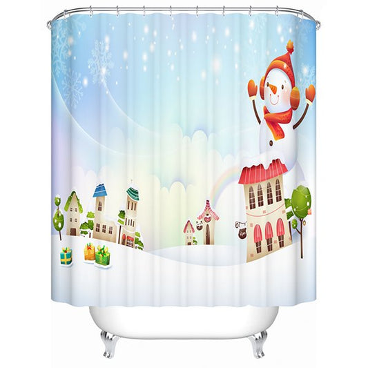Sweet Concise Snowman and Houses Shower Curain