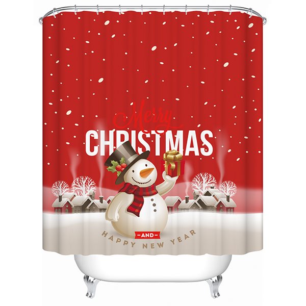 Vibrant Festive Snowman with Christmas Present Printing 3D Shower Curtain