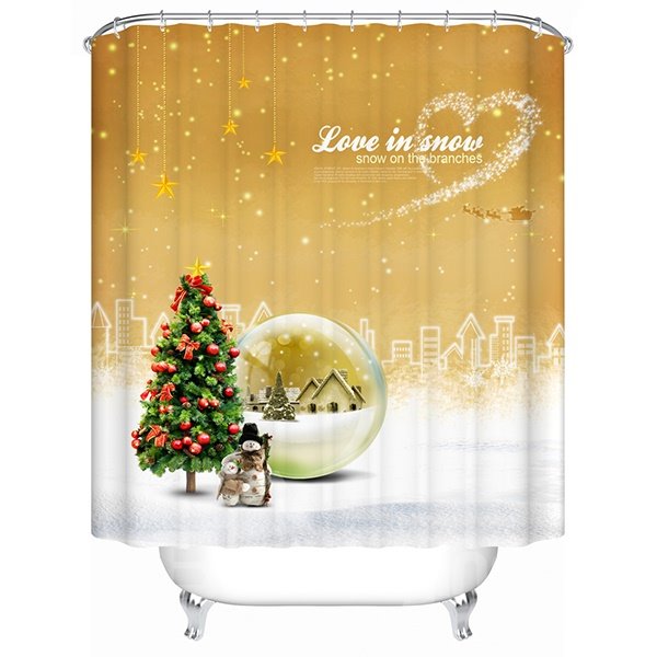 Fabulous Peaceful City with Christmas Trees and Snowman Printing 3D Shower Curtain