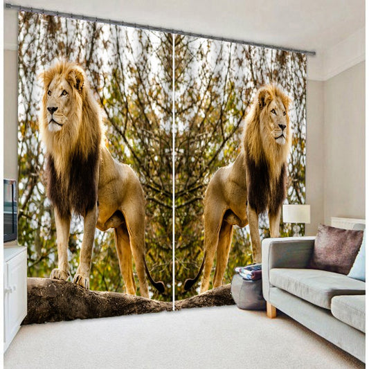 3D-Paar, lebensechte Löwen, bedruckte Tierdekoration und individueller Verdunkelungsvorhang