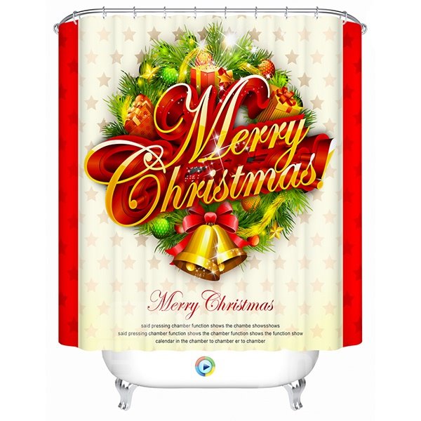 Brisk Festive Christmas Tree Decor with Presents and Bells Printing 3D Shower Curtain