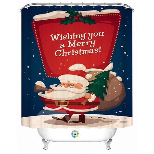 Peaceful Christmas Night with a Funny Santa Printing 3D Shower Curtain