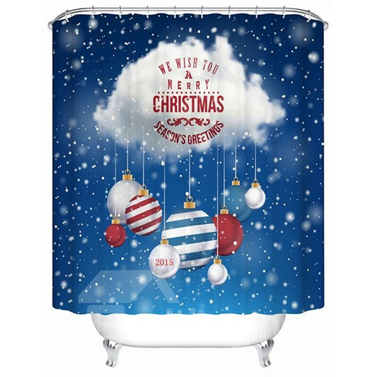 Cortina de ducha 3D con diseño creativo de nubes voladoras navideñas y adornos 