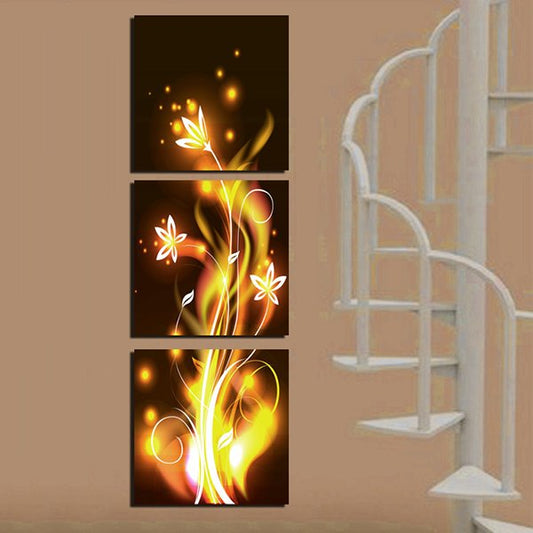 Fantásticas impresiones artísticas en lienzo de flores doradas para pared de 3 paneles