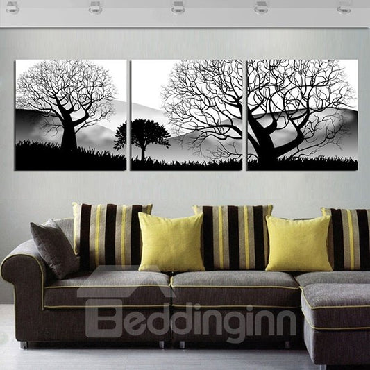 20¡Á20in¡Á3 Panels Black Trees in Desolate Desert Hanging Printed Canvas Waterproof Eco-friendly Framed Prints