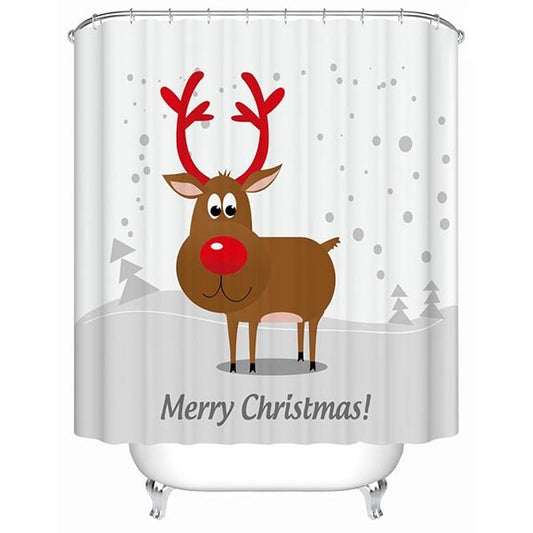 Cute Adorable Cartoon Christmas Deer Printing 3D Shower Curtain