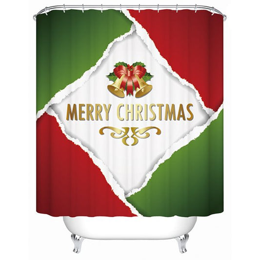 Concise Color Patchwork Red Green and White Printing Christmas Theme 3D Shower Curtain