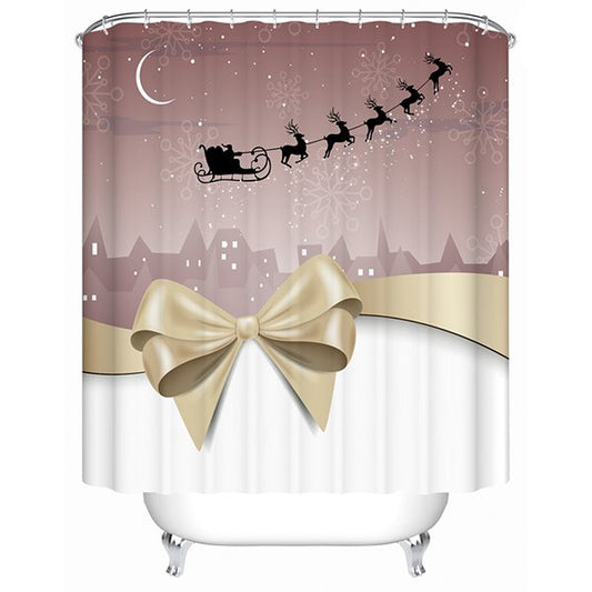 Graceful Peaceful Bow-knot and Flying Deer Printing Christmas Theme 3D Shower Curtain
