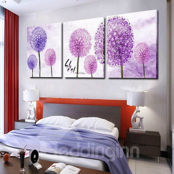 Romantic Purple Dandelion 3-Panel Canvas Wall Art Prints