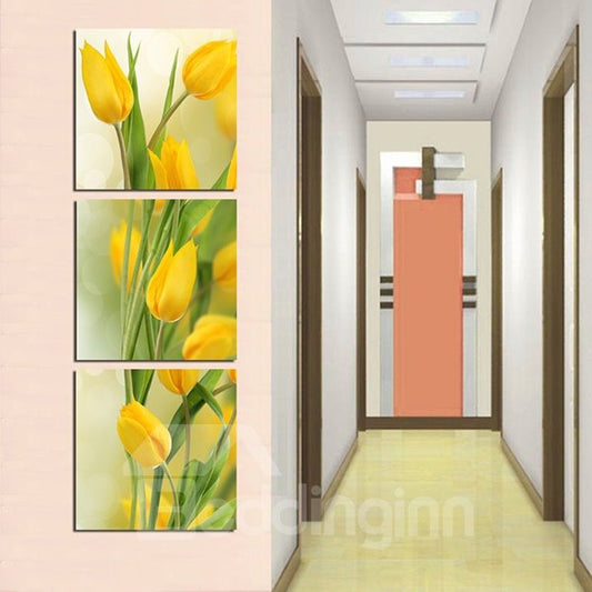 Hermosos tulipanes patrón entrada lienzo de 3 paneles impresiones artísticas para pared