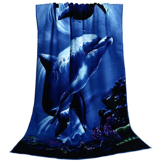Vivid Two Happy Dolphins Printing Bath Towel & Beach Towel
