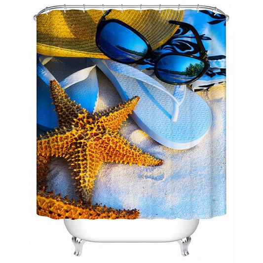 3D Starfish and Slippers Printed Polyester Shower Curtain