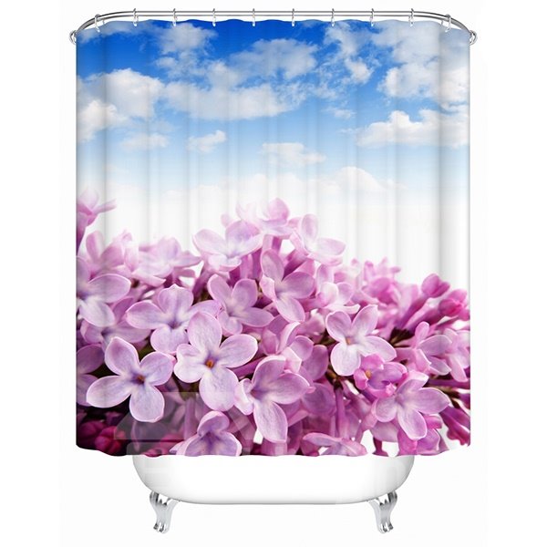Fabelhafter 3D-Duschvorhang mit rosa Blumen und hellem Himmel