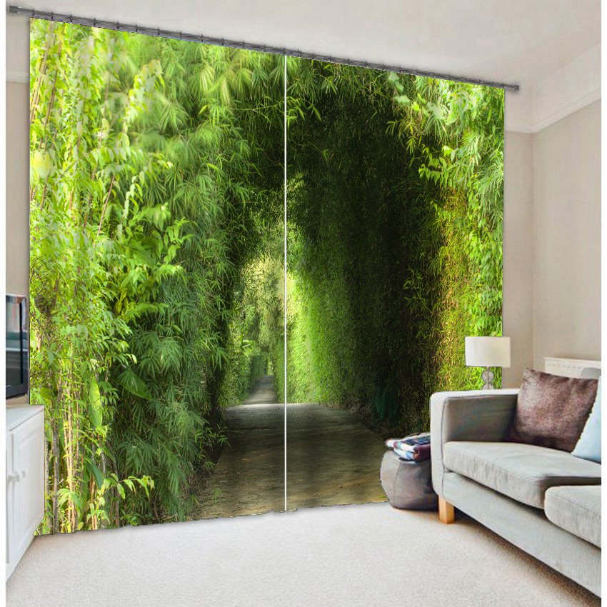 3D Green Trees Corridor Printed Natural Scenery Custom Decorative Curtain for Living Room