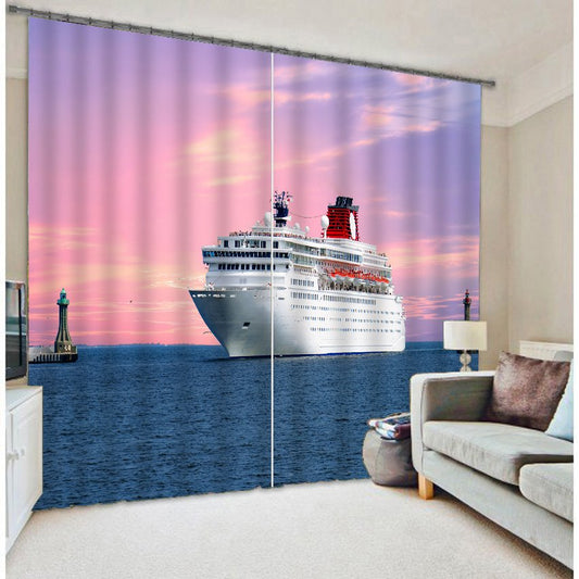 3D Ship on the Ocean Print Noise Reducing Curtain