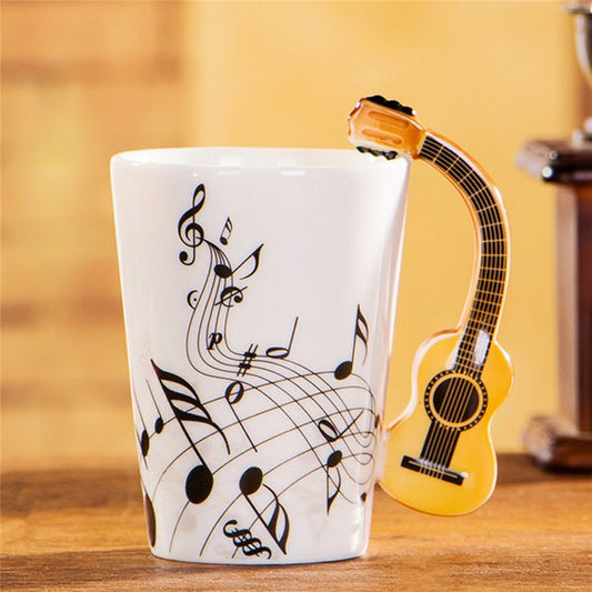 Taza de guitarra con diseño de notas musicales, taza para beber té, leche, café, música, Taza de cerámica, regalo para un amigo