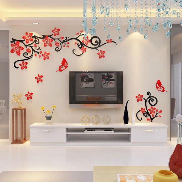 Fabulosas pegatinas de pared acrílicas 3D con flores y enredaderas, pared de TV, dormitorio, 3D