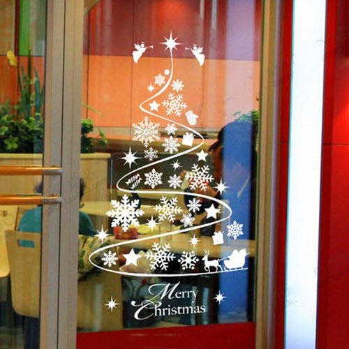 Decoración navideña, copo de nieve, árbol, ventana, vidrio, pegatina removible para pared