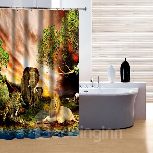 Elegant Lion Leopard and Elephant Print 3D Shower Curtain